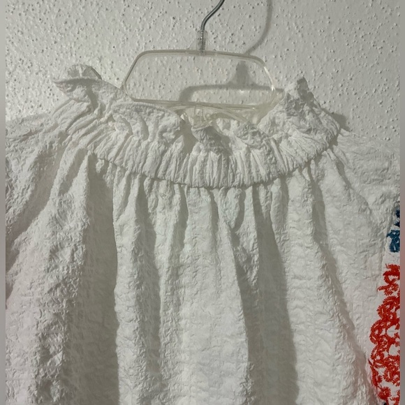 NWT THML Floral Embroidered White Button Down Boho Peasant Crinkle Shirt Small - Picture 6 of 13